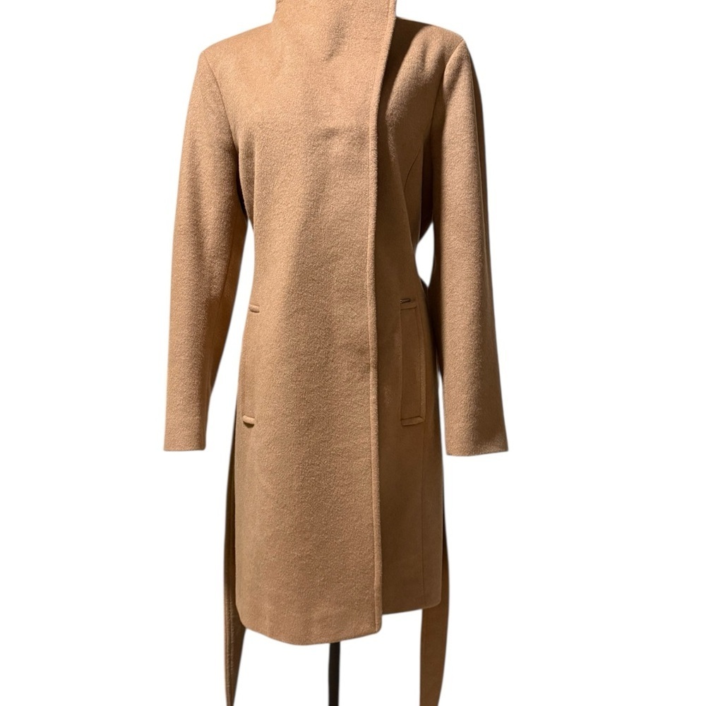 Michael Kors Camel Coat Wool Blend Classic Silhouette Lined Pockets Size Large - Picture 4 of 9